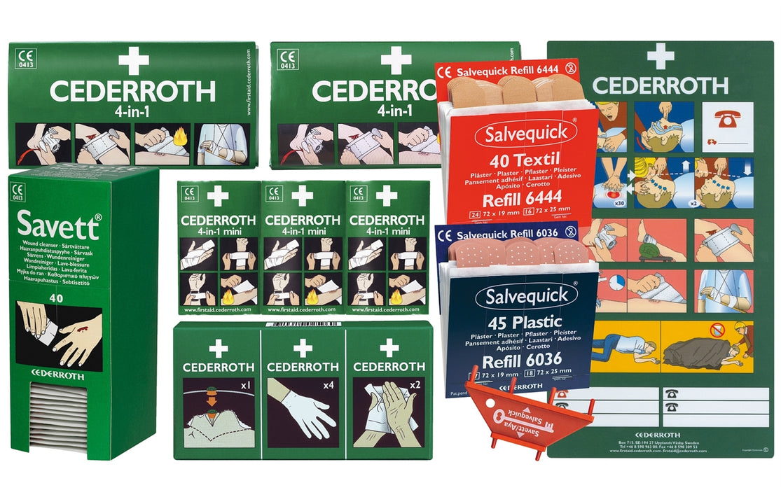Refill Första Hjälpen – Komplett Påfyllning för Cederroth Första Hjälpen-tavla