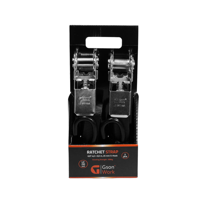 Ratchet Strap Black Color 05T 45 + 05 m 25 mm S-Hook 2 pcs