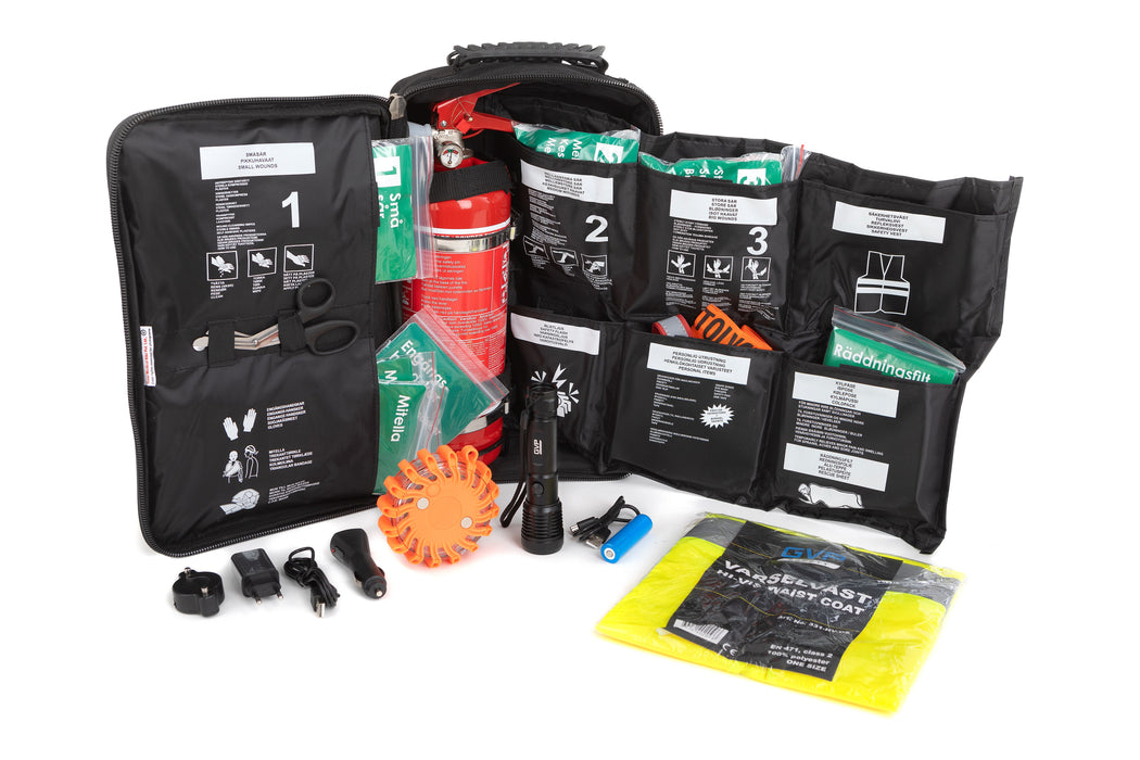 Första Hjälpen Väska – Komplett med Sårvård & Brandsläckare