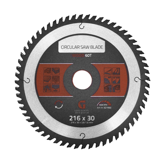 Circular Saw Blade Wood 60 T 216 x 30 x 26 / 16 mm