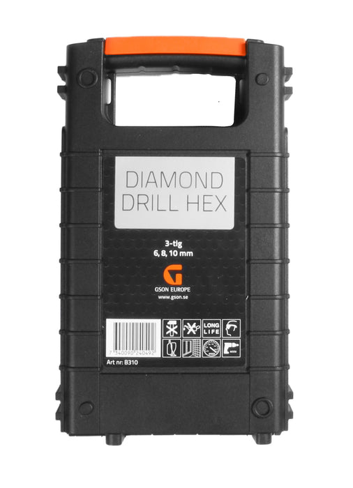 Diamond Drill Hex Set 6 , 8 , 10 mm