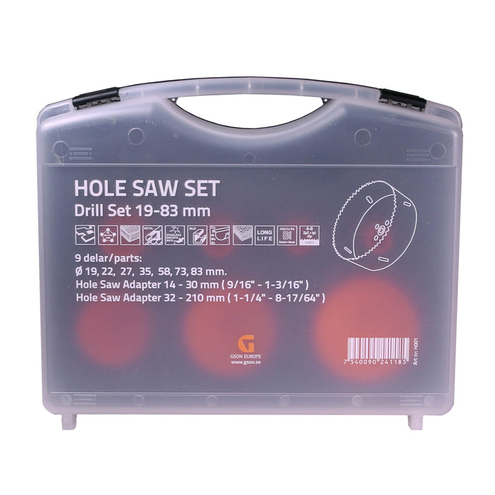 Hole Saw Bi-Metal Cobolt Set 9 delar 19,22,27,35,58,73,83 mm